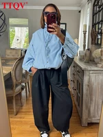 Chemise Femme Imprimée Rayée TTQV Printemps 2026 Col Roulé Manches Longues Chemises Élégantes Classiques Haut Vêtement Femme Streetwear 5