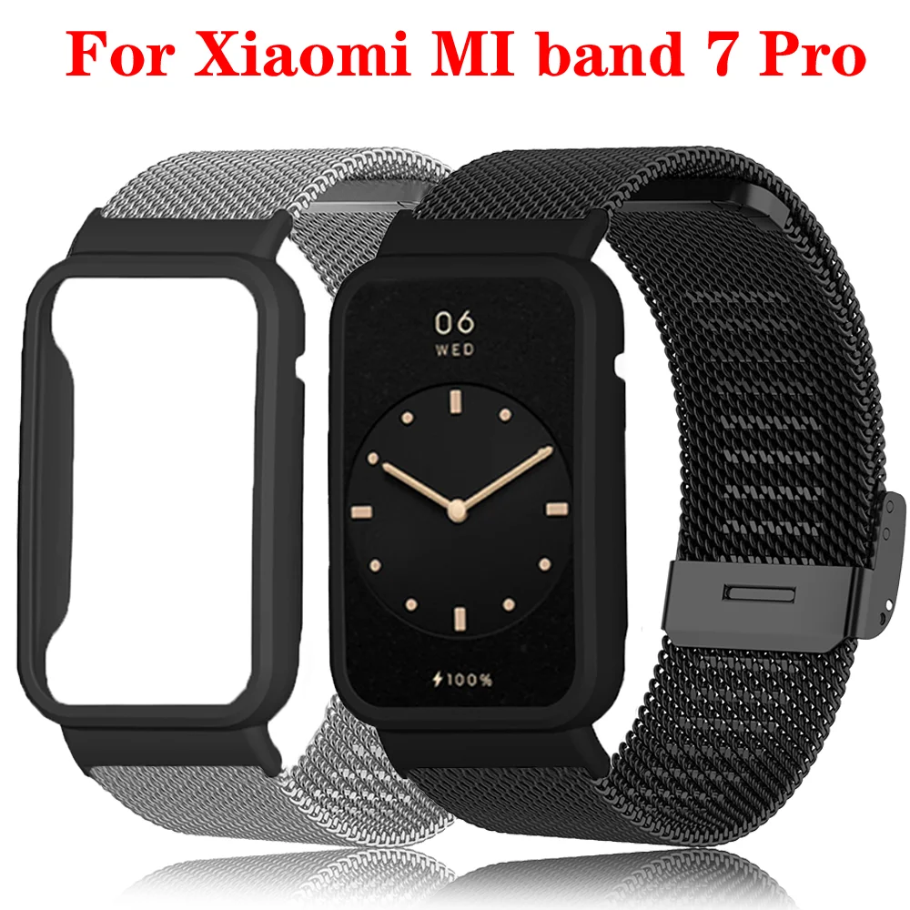

For Xiaomi Mi Band 7 Pro Strap Milanese Stainless steel Band Bracelet Watchbands With Mi Band 7Pro Protective Case Cover Frame