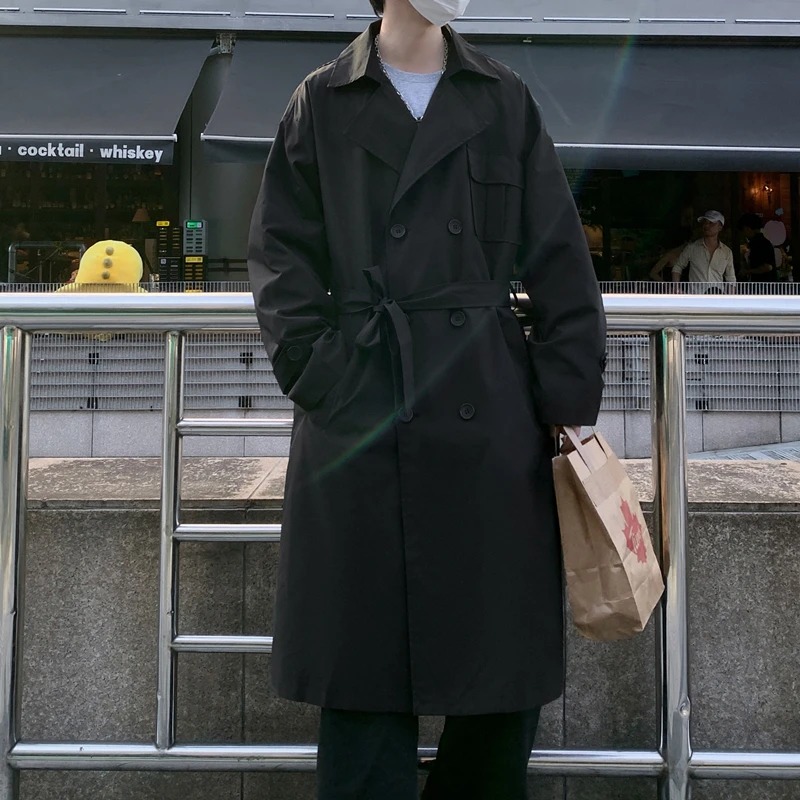 Spring Autumn Long Trench Coat Men Fashion Windbreaker Black Overcoat Zippered Long-sleeve Coat Casual Jackets Male Clothes 5XL