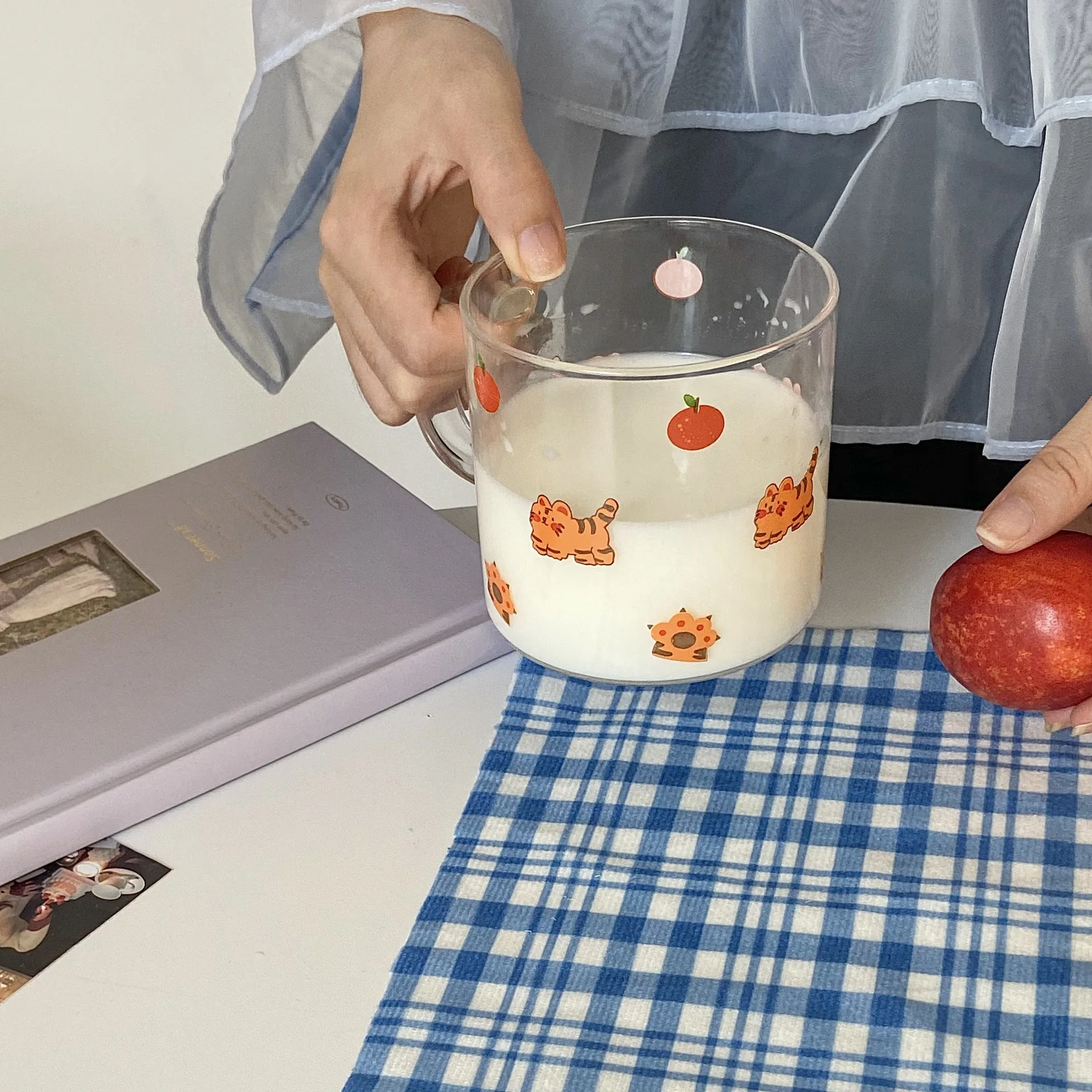 Cute Glass Cup With Handle Dessert Cold Drink Cup Student Breakfast Cartoon Cute Tiger Personality Beer Office Home Milk Juice