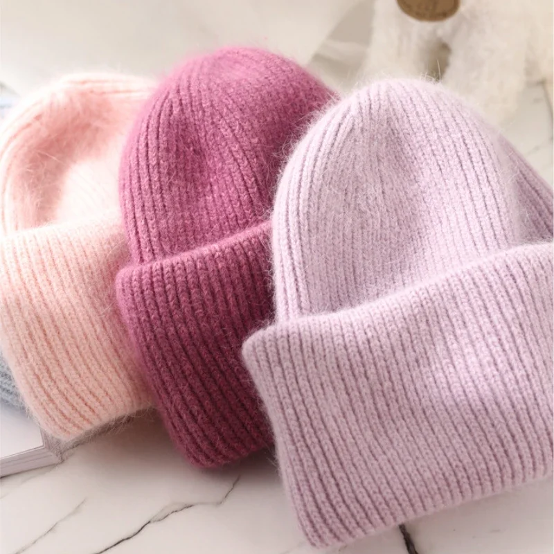 High Quality Thickened Knitted Beanies Hat Women Men Skiing Gorras Winter Rabbit hair Warm Wool Caps Ear Windproof Cycling Hats