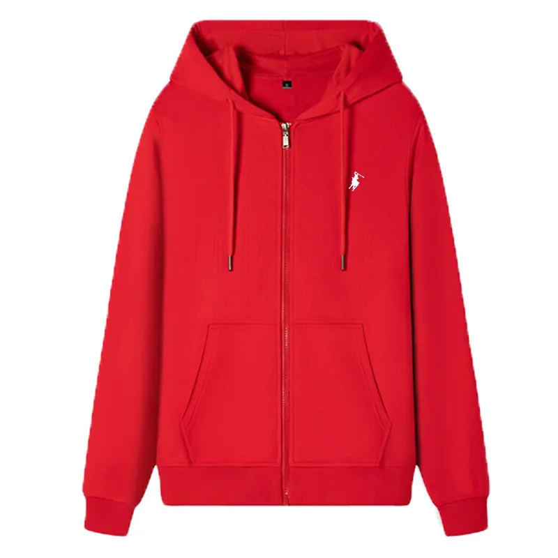 Mens Hooded Jacket Long Sleeved With Drawstring Zipper Closure Solid Color Casual Sportswear