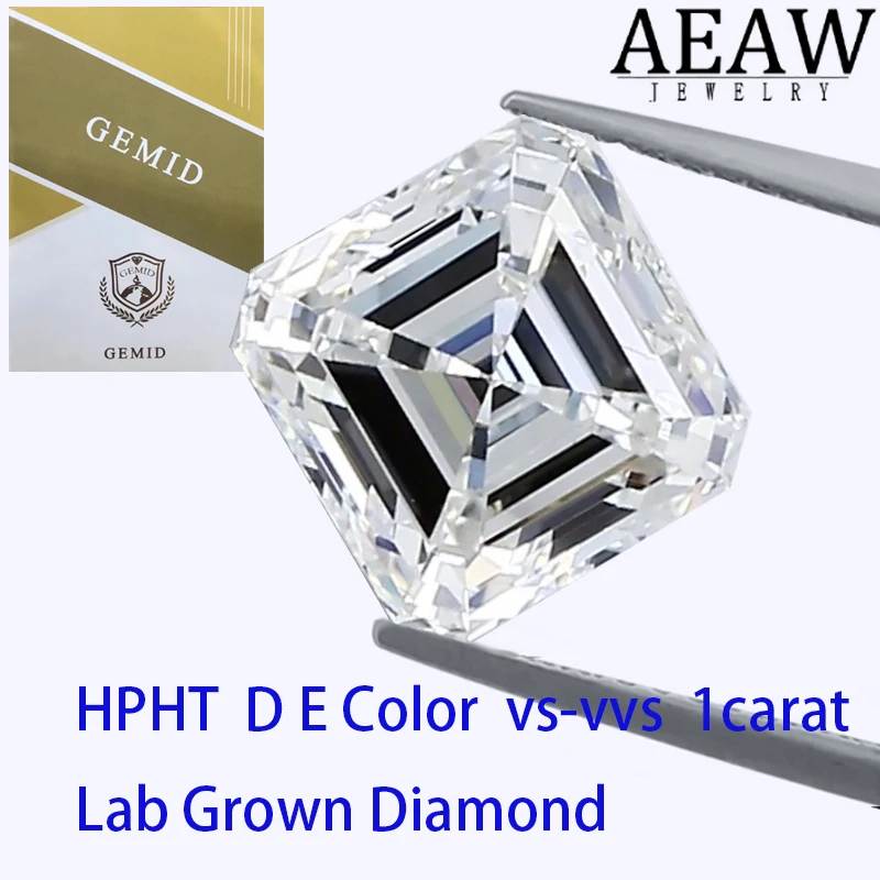 

HPHT diamond DE white color 1ct vs-vvs clarity Asscher shape Cut GEMID certificated lab grown diamond loose stone