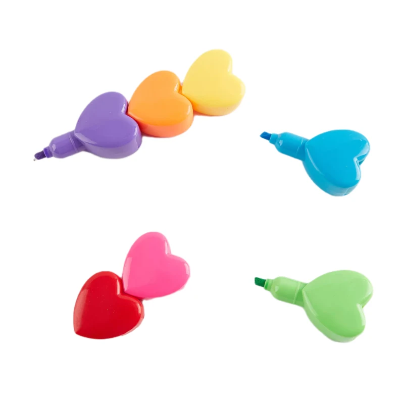 귀여운 다색 조립 하트 형광 마커, 학생 선물 문구 펜, 학교 사무실 책 마커 펜