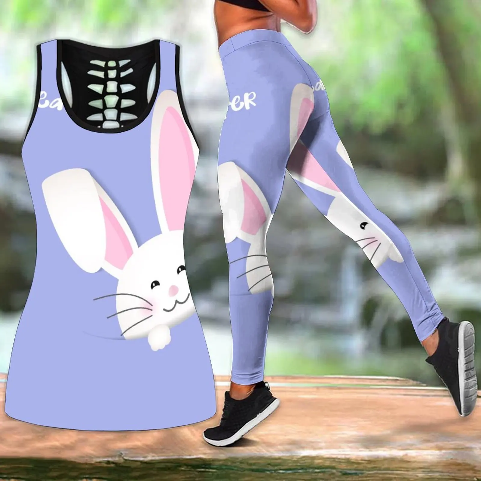 

Women's Summer New Easter Bunny Print Yoga Pants Set
