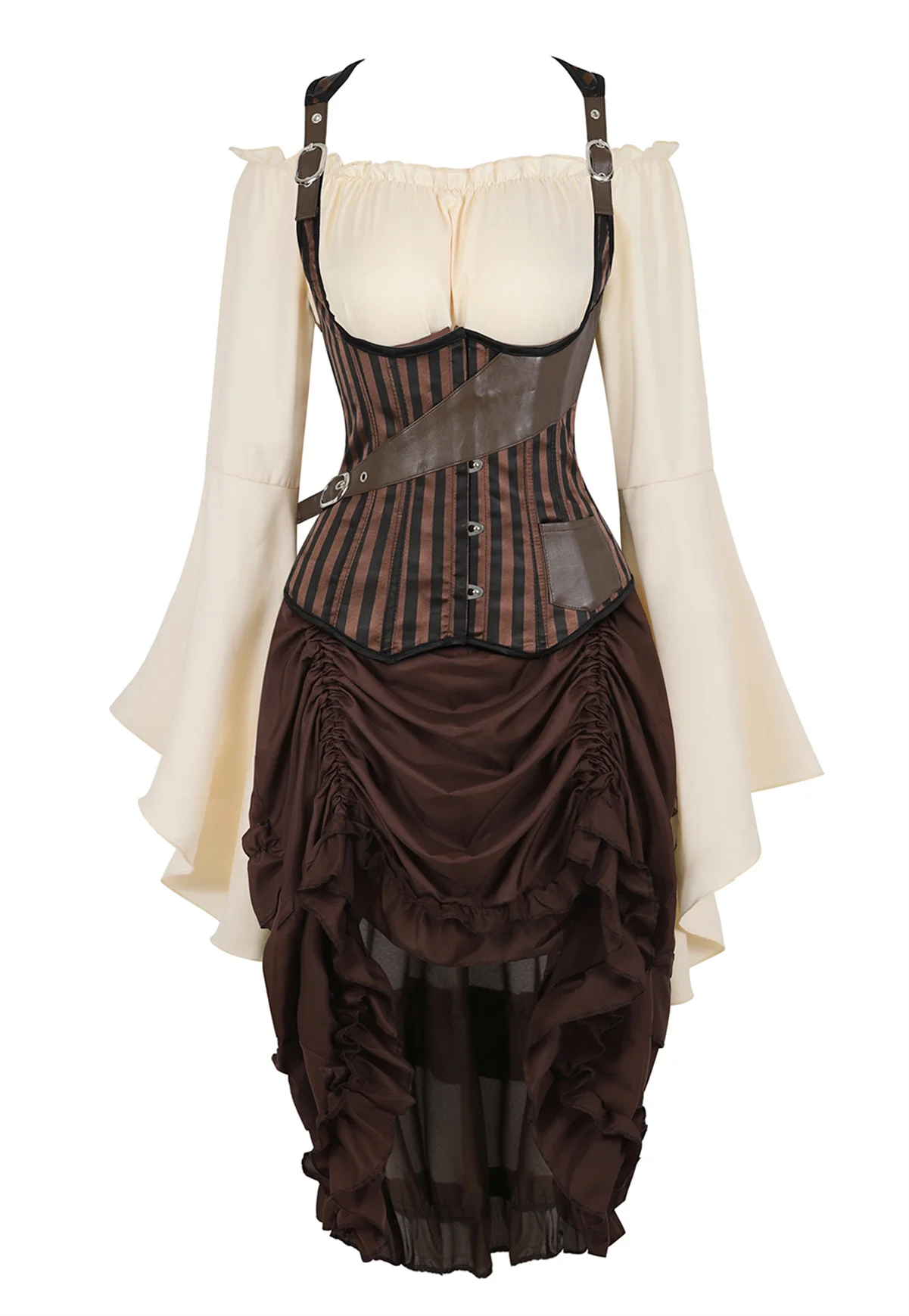 Piraten-Korsettkleid Damen – Mittelalter & Steampunk Cosplay, Jacquard-Stoff Für Karneval, Renaissance & Gothic-Partys