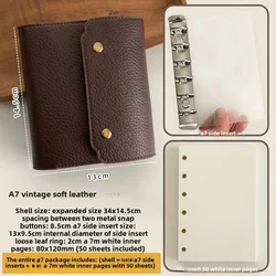 Retro Soft Brown Leather Binder with Inner Page Clip - on Notebook, Faux Leather Loose Leaf Design (A7 Set)