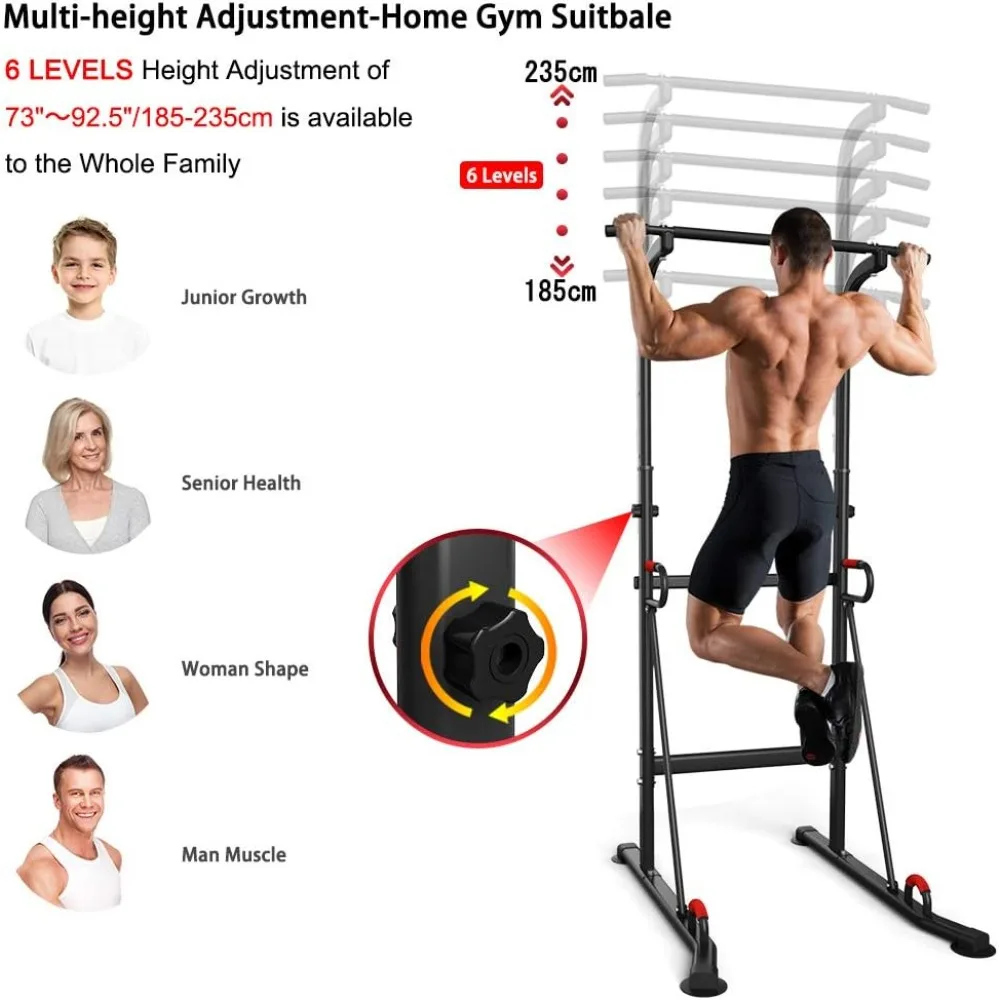 Power Tower Height Adjustable Pull Up Bar Dip Station Pull Up Station Fitness Strength Training Exercise Equipment