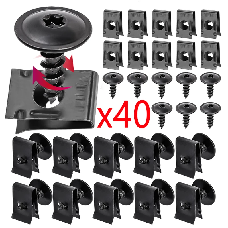 Enhanced Black Metal U-Type Fastener Clips with Anti-Rust Screw Protection (20/40 pcs)