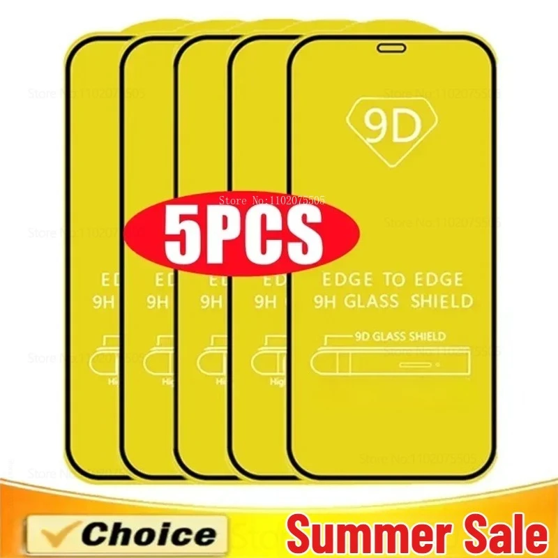 5 Stück 9D gehärtetes Schutzglas für iPhone 13/14/15/16 Pro Max 15 Plus 16E HD Displayschutzfolie 11 Pro 12 Promax XS 13Mini Glas