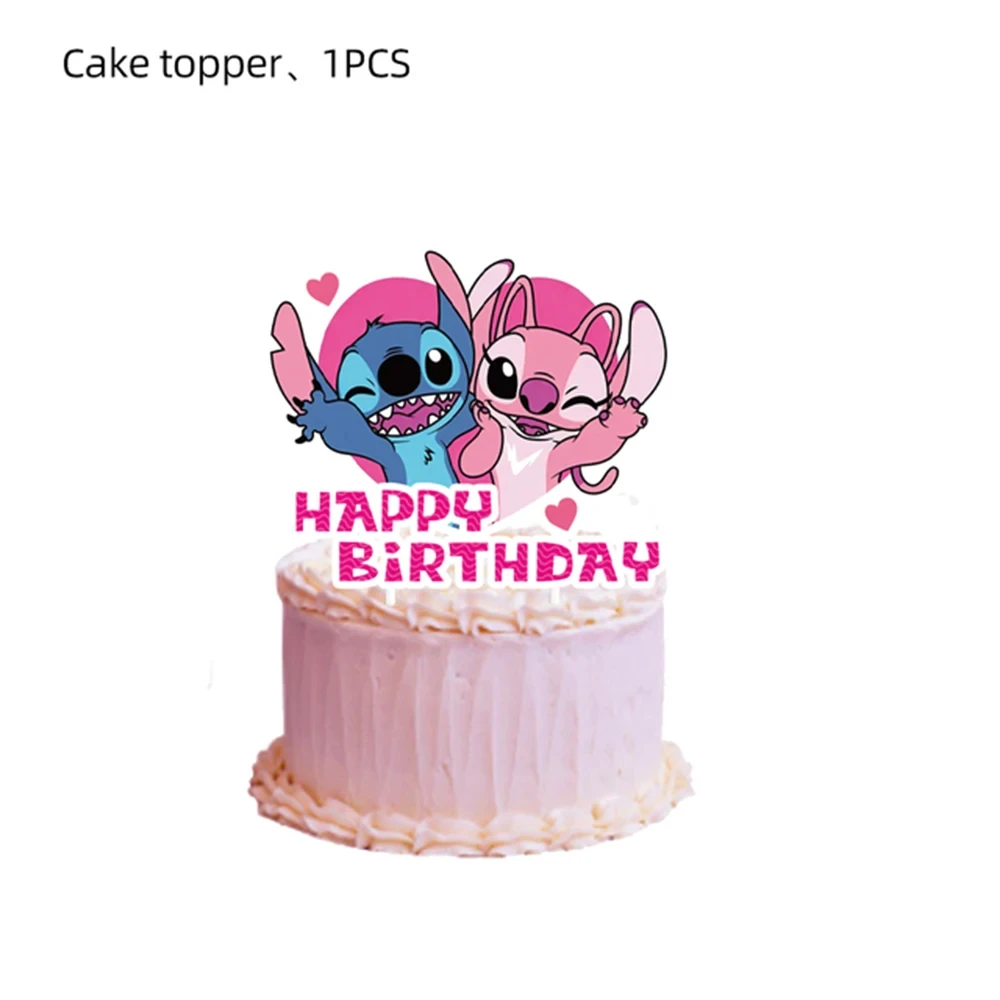 Lilo &Stitch Cake Topper Happy Birthday Cake Decor Cupcake Party Supplies for Kids Girls Birthday Baby Shower Cartoon Decoration