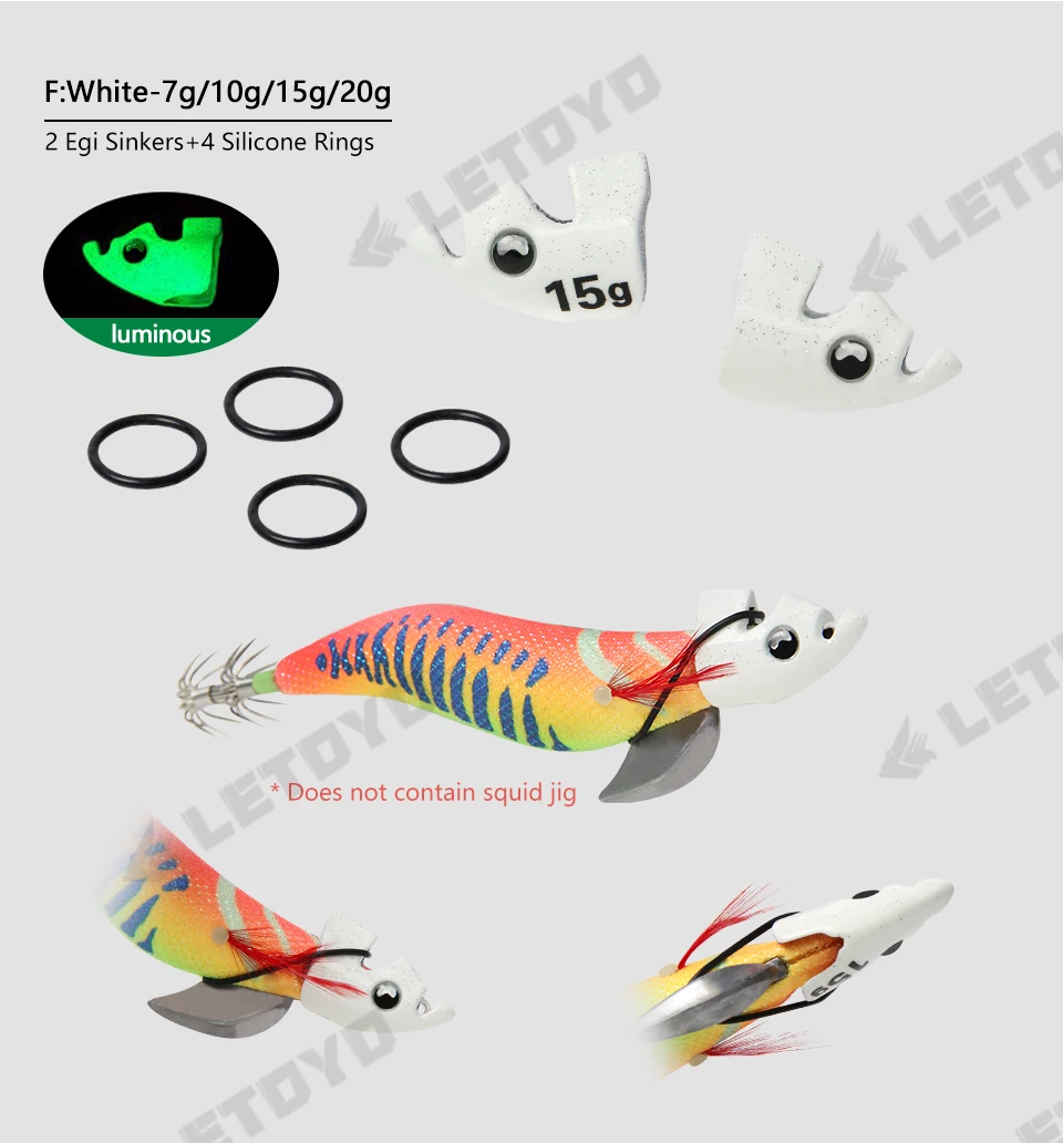 LETOYO 2PCS Luminous EGI für Tip Run Tintenfischköder TR Sinker Gewicht Eging für Webfoot Octopus Tintenfisch Meeresangelzubehör – Detail 13
