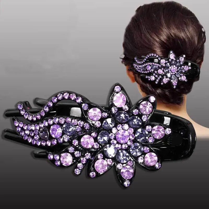 Women Shinning Ponytail Headwear Shiny Rhinestone Hairpin Flower Leaf Duckbill Hair Claws Retro Hair Clips Accessories For