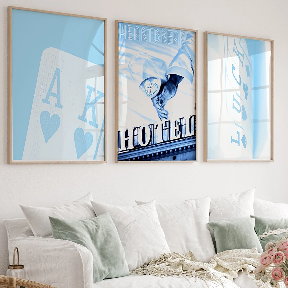 

Heartbreak Hotel Trendy Retro Wall Art Canvas Painting Aesthetic Print Lucky You Poster Blue Trendy Funny Pictures