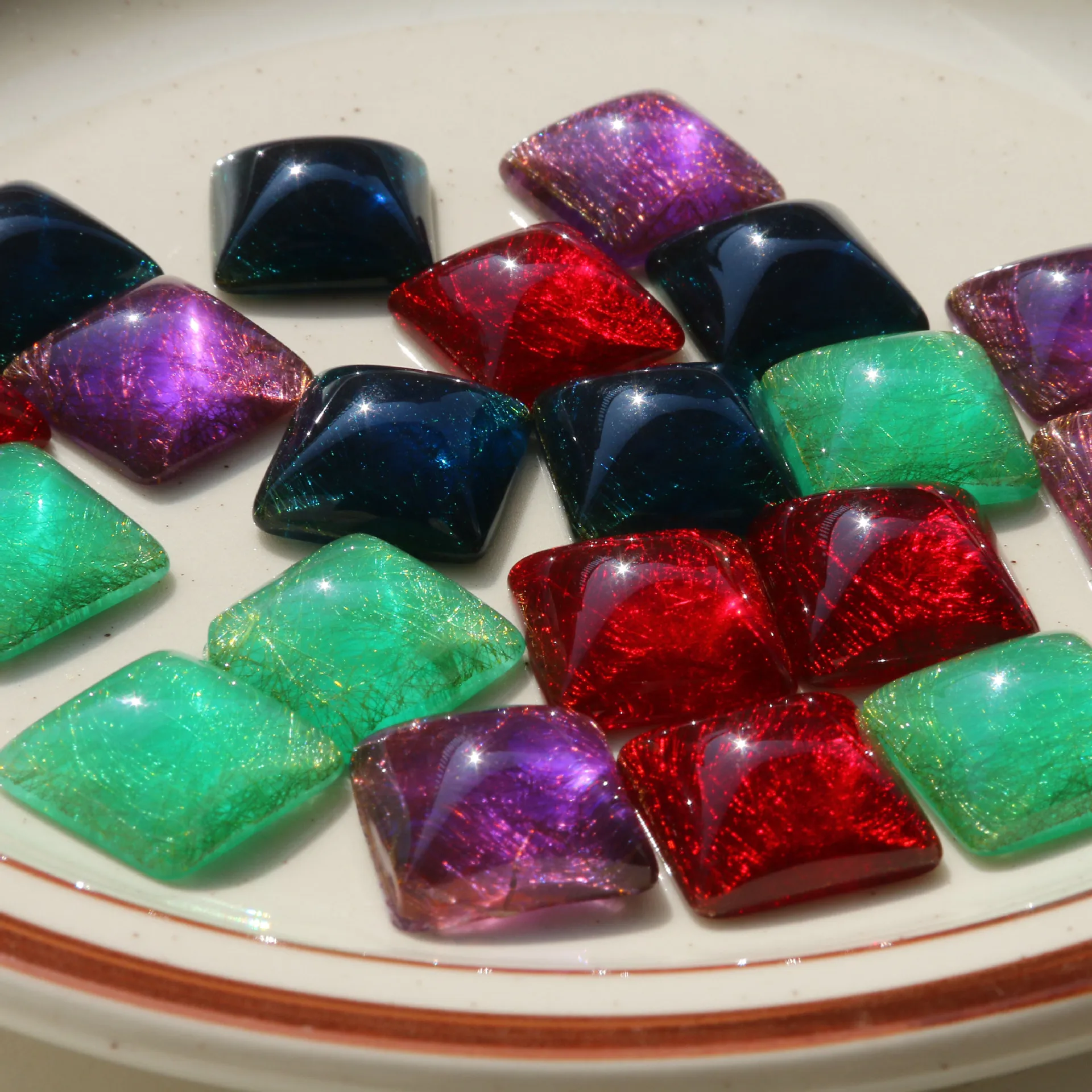 

Glitter Transparent Style Geometry Square Rectangle Ornament Accessories Cameo Patch Sticker Garment Decoration 40pcs Buttons