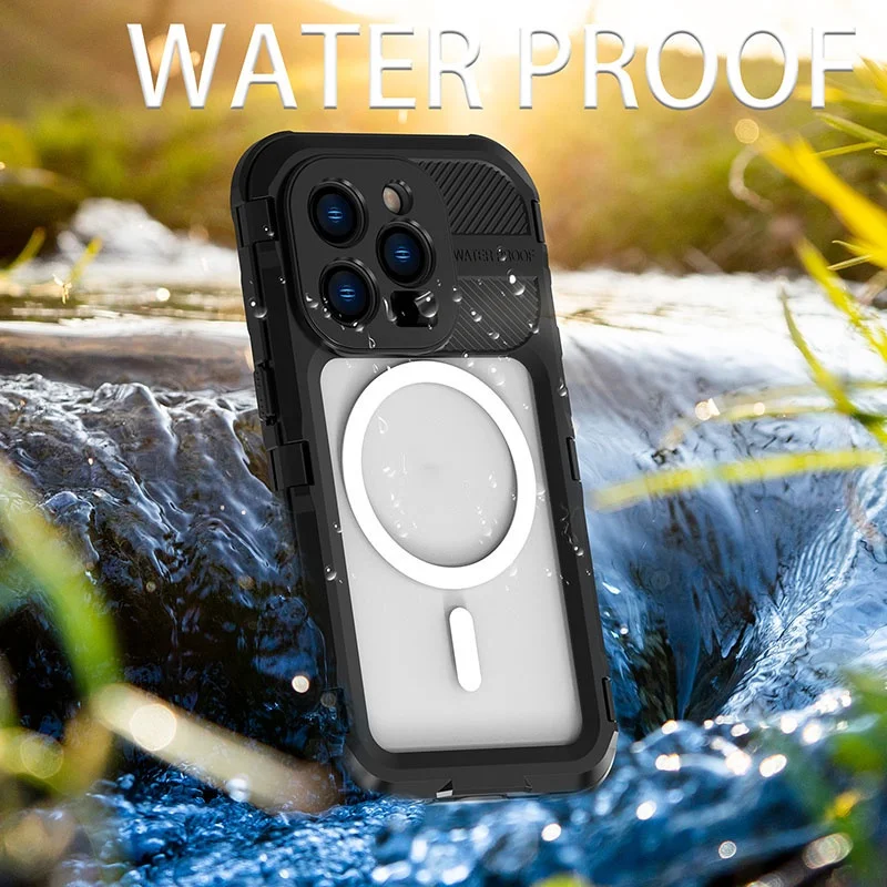 

Новинка чехол для подводного плавания для iPhone 14 13 Pro Max 360 полная защита металлическая рамка IP68 водонепроницаемый супер противоударный чехол