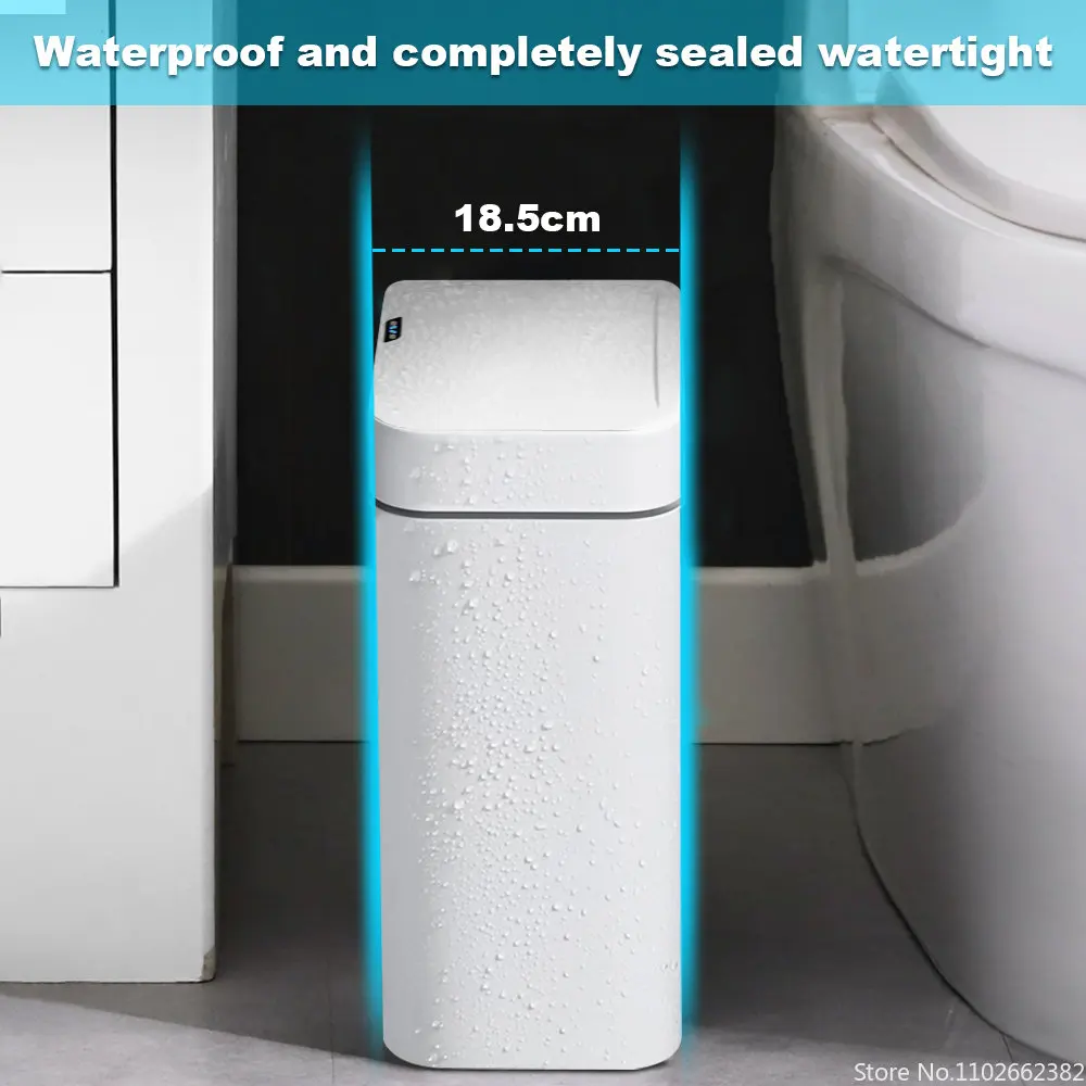Trash Can 15/18L Smart Sensor Trash Can Garbage Bucket Waterproof Narrow Seam Automatic Trash Bin Wastebasket for Kitchen Toilet Bedroom