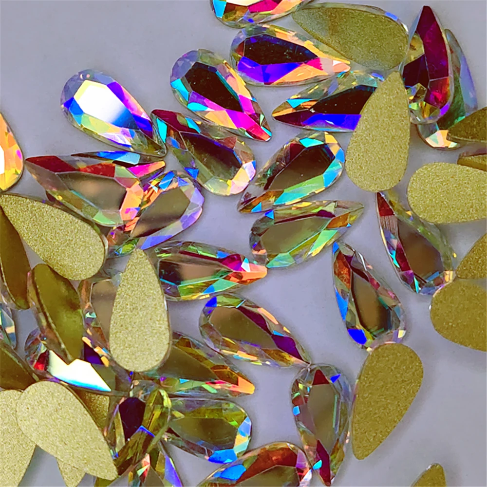 Top-Qualität, tropfenförmiger Strass-Diamant, flacher Boden, glitzernde Glas-Nagelkunst-Kristalle, 3D-Nagelkunst-Dekoration