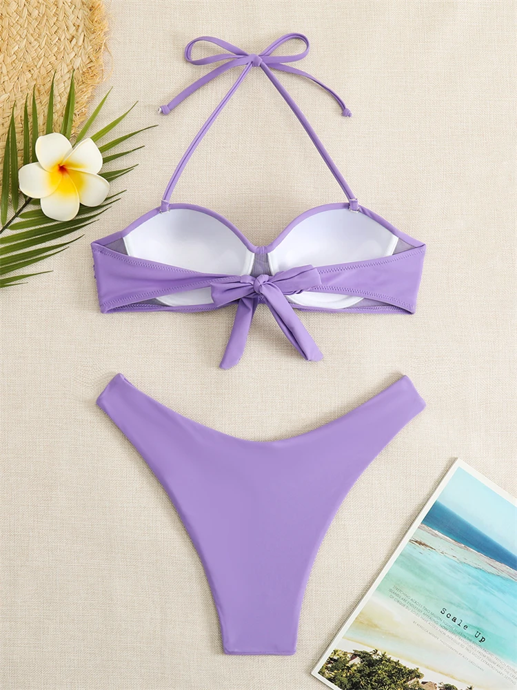 Sexy Bikini Push Up Women Swimsuit 2023 New Solid Stripe Bikinis Set Swimwear Summer Brazilian Beach Bathing Suit Female Biquini