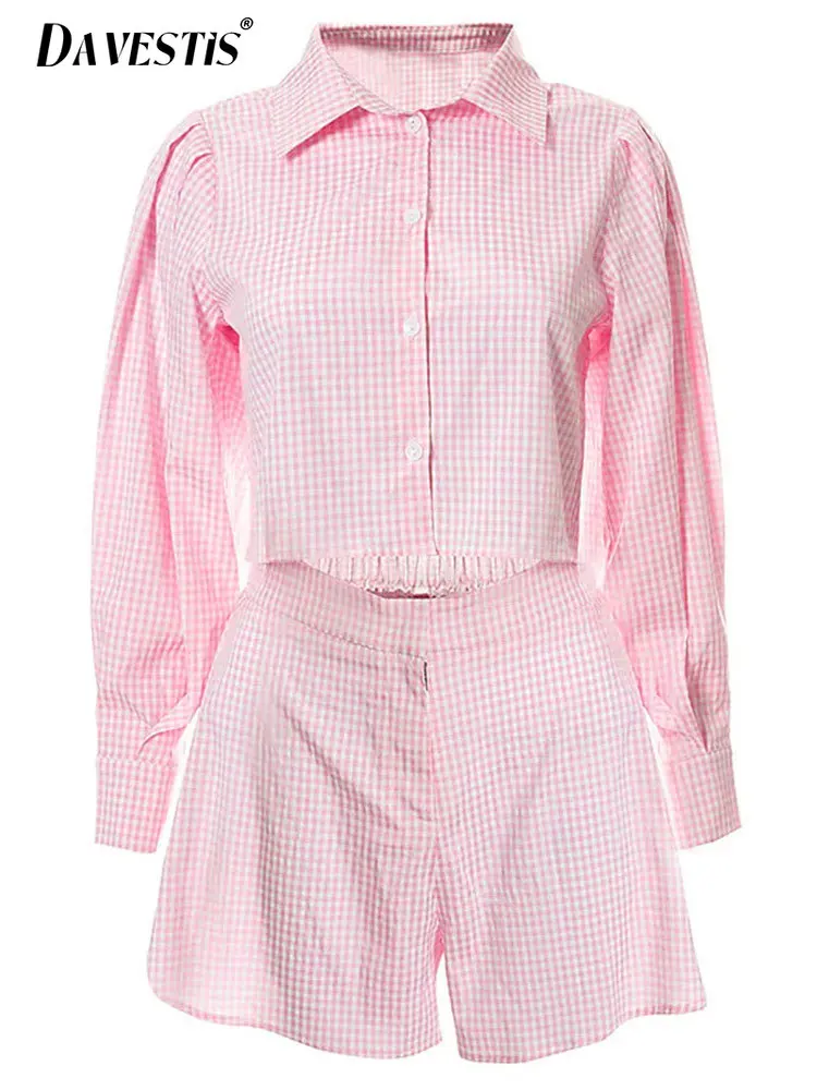 

Two Piece Sets for Women 2023 Casual Plaid Polo Collar Loose Short Sleeve Shirt Shorts Set 2 Piece Sets Women Outfit