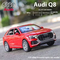 1:32 AUDI Q8 R8 RS7 RS6 E-tron W25K Alloy Car Model Simulation Metal Toy Vehicles Car Model Sound and Light Collection Toy Gift 1