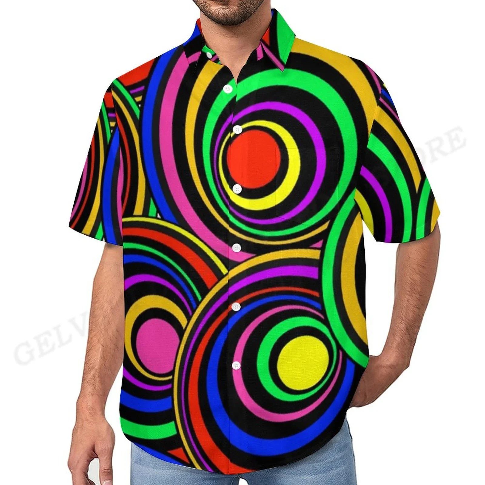 2024 new men's shirts optical illusion pattern print casual daily lapel tops fashionable and comfortable men's long-sleeved shir