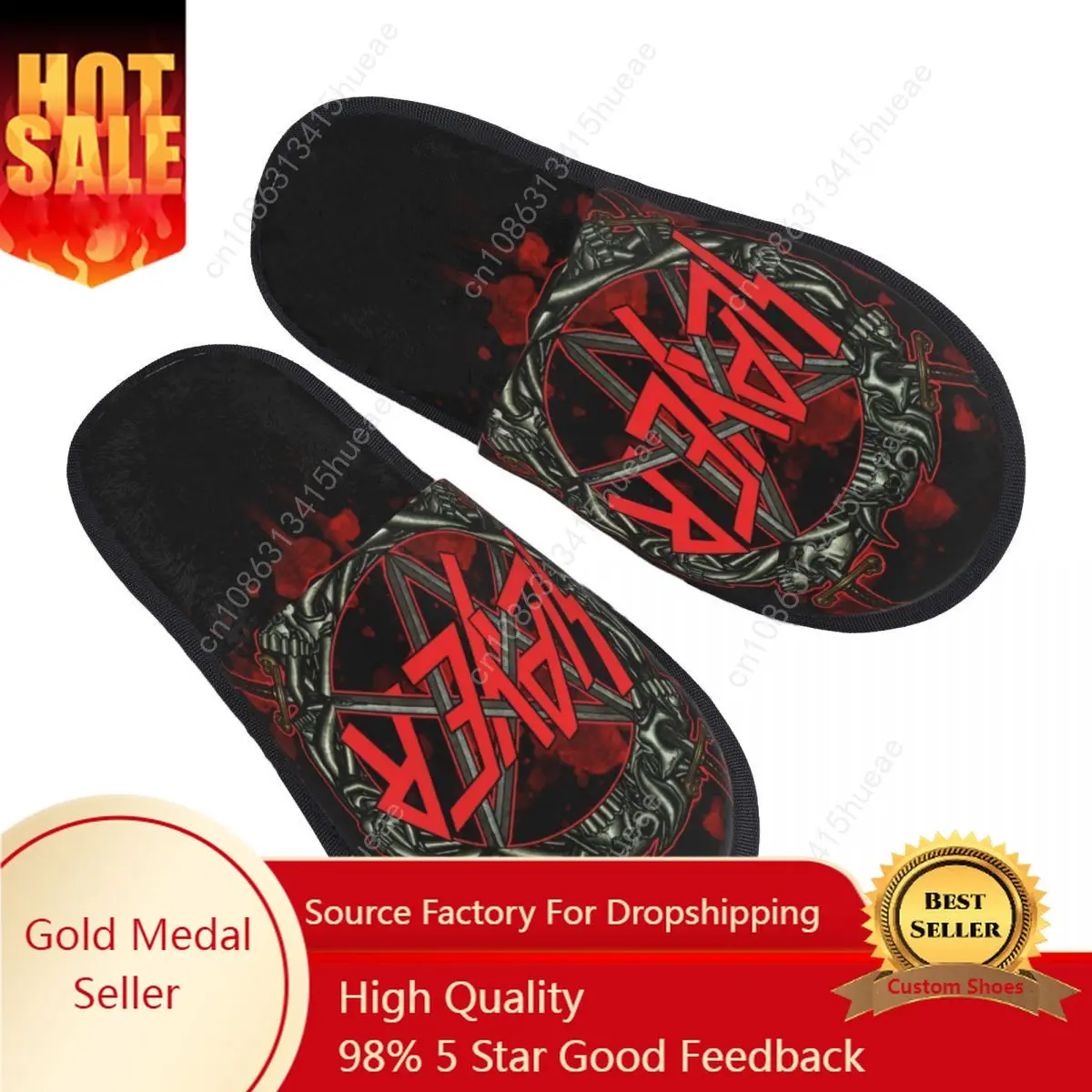 Heavy Metal Rock Slayers Logo House Slippers Women Cozy Memory Foam Thrash Band Slip On Bedroom Slipper Shoes