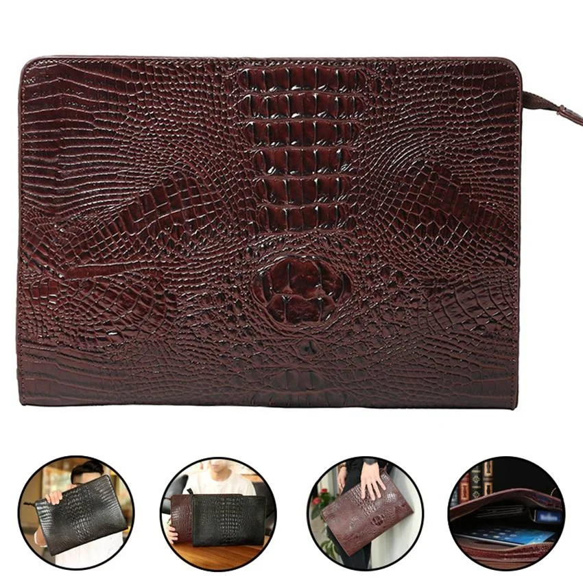 Fashion Crocodile Pattern PU Leather Wallet Men's Clutch Handbag Zipper Wallet Large Capacity Clutch Bag