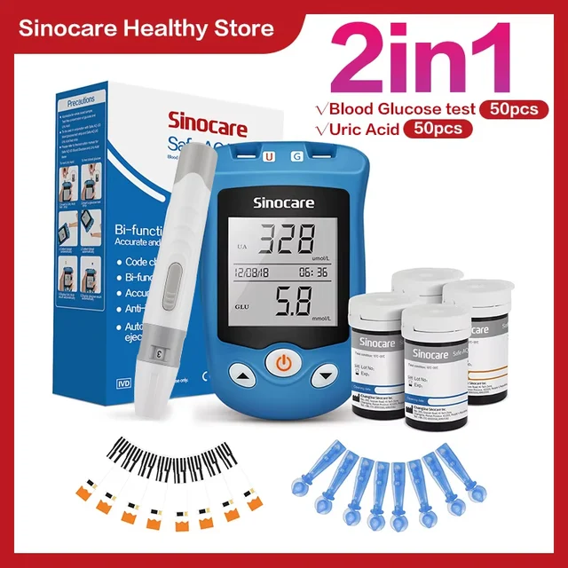 Sinocare Uric Acid Monitor with Test Strips and FREE lancets Gout Tester Device for Home Uric Acid Measurement Safe AQ UG Meter