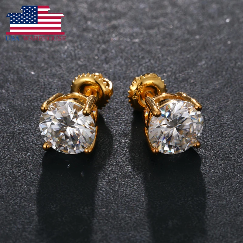 

2022 fashion luxury 18K Godl plated sterling silver 8mm 2CT lab grown moissanite women stud earrings