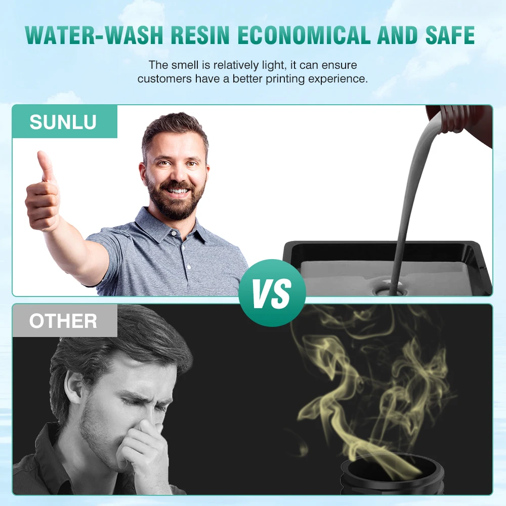 SUNLU Water-Wash Resin 1KG LCD Printer Photon Curing Liquid Good Precision Good Molding Low Odor Model Garage Kits Printing