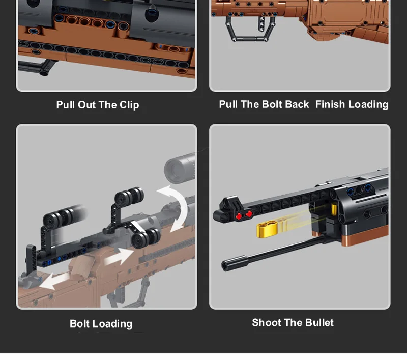 2 Creative AWM Sniper Rifle Barrett AKM Building Blocks, M24 Military Ornaments Series Modle Set Boy Adult Toys Birthday Gifts