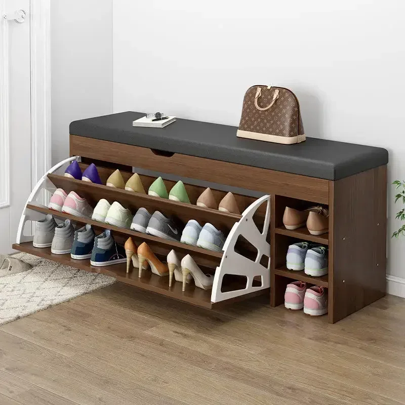 PU Leather Ottoman Bench Shoe Storage Cabinet Modern Shoe Rack With Seats Changing Stool Bench For Entryway(Need to Mounting)
