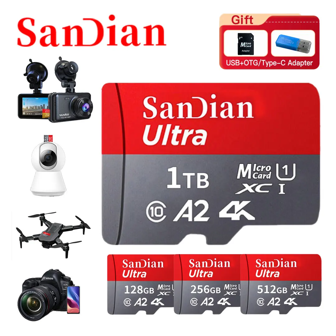 100% 오리지널 마이크로 TF/SD 카드, 클래스 10 TF 카드, 128GB 메모리 카드, 최대 100 MB/s, 휴대폰 태블릿용 512GB 플래시 카드, 256GB, 1TB