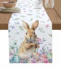 Easter Bunny Spring Flowers Linen Table Runner Washable Dresser Scarves Table Decor Festival Wedding Kitchen Decor Table Runner 4