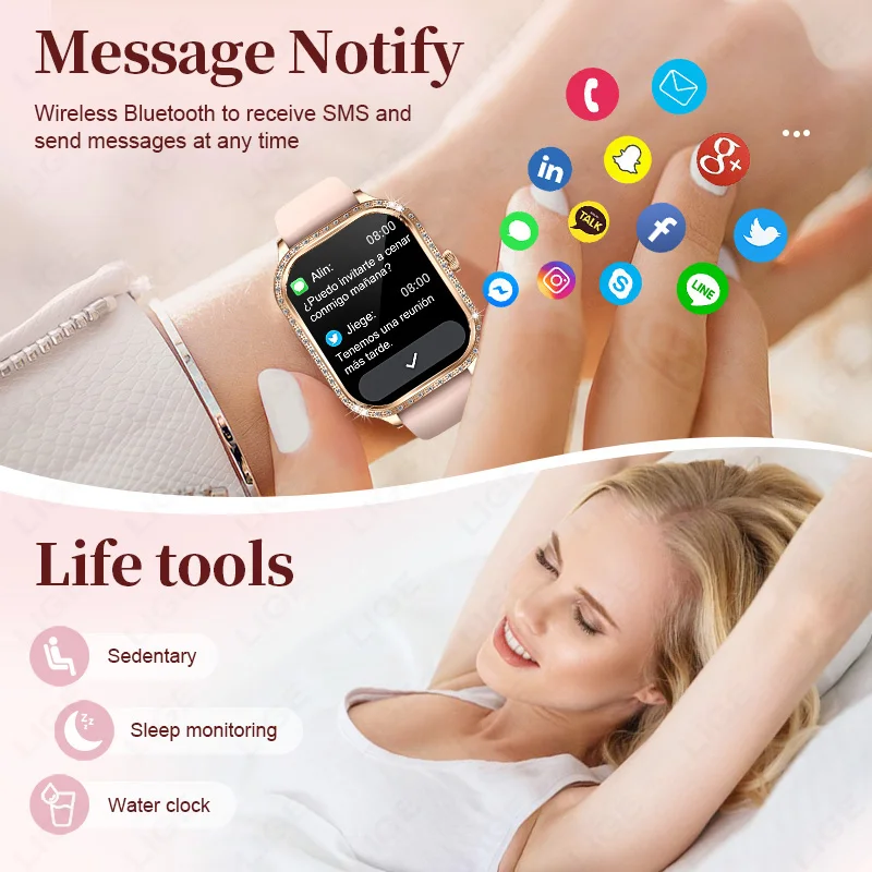 LIGE New Women Smart Watch Heart Rate Sleep Health Monitor Music Playback AI Voice Sports BT Call Smartwatch Ladies Watches 2026