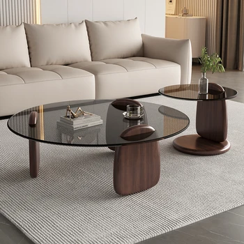 Retro Glass Top Coffee Table Vintage Style Irregular Wood Base Coffee Tables Minimalist Living Room Center Table 1 Retro Glass Top Coffee Table Vintage Style Irregular Wood Base Coffee Tables Minimalist Living Room Center Table 1