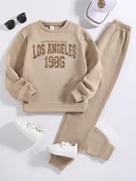 Children’s Clothing (Spring and Autumn) Fashion Trend Girls’ Set – Khaki Round Neck Long Sleeve+Sports and Leisure Pants 2-piece