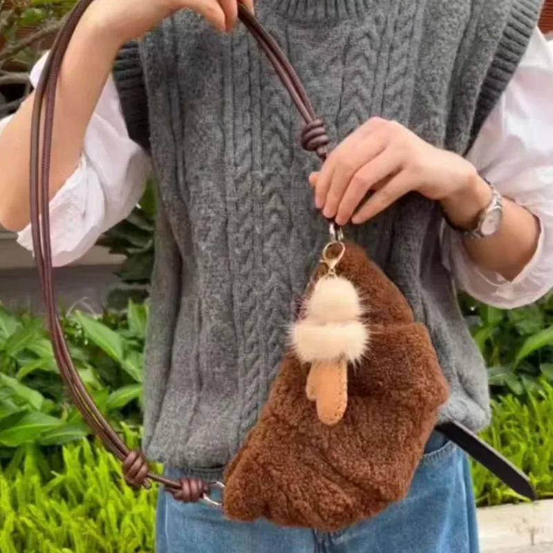 JIAERDI Cute Lambswool Croissant Bag Women Retro Brown Compact Shoulder Bag Ladies Korean Personalized Casual Crossbody Bag 2025