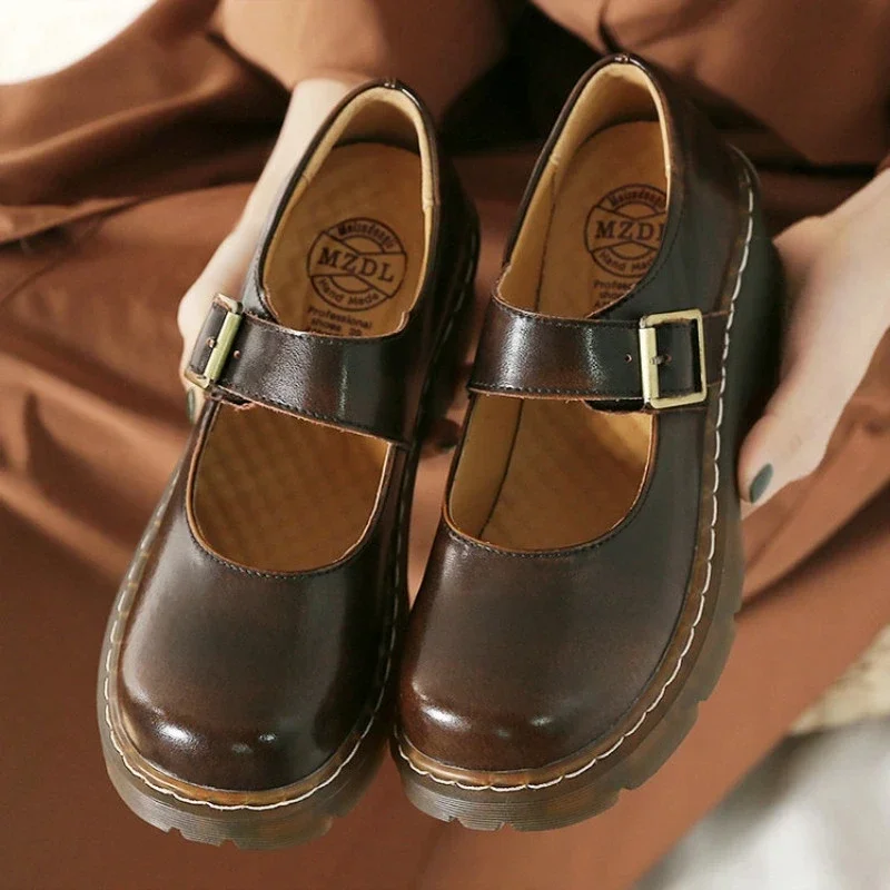 Women's Retro Thick Bottom Mori Girl Japanese Mary Jane Single Shoes College Style women shoes
