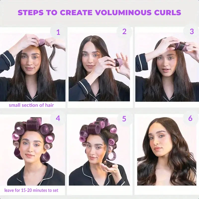 Self-Grip Hair Rollers Heatless Hair Curlers No Heat Bangs Volume Self-adhesive Hook Curlers DIY Styling Tool 1bag