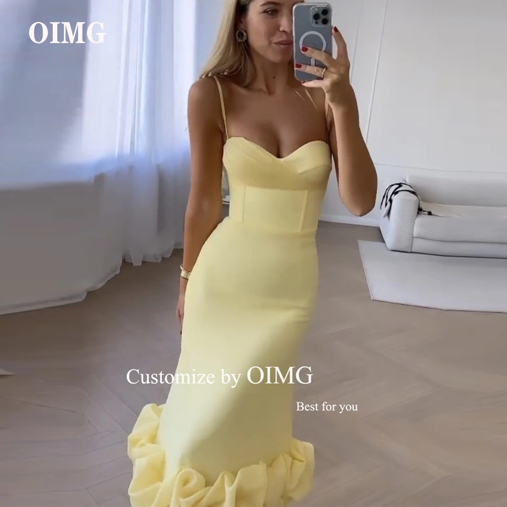 

OIMG Vintage Yellow/Lavender Evening Party Dresses A Line Spaghetti Straps Sweetheart Ankle Length Prom Gowns Event Night Dress