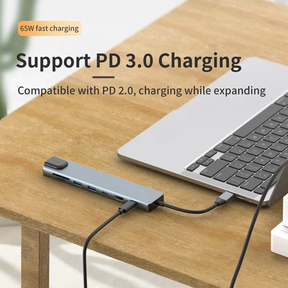 Laptop Docking Station 8 in 1 USB C Hub HDMI 100Mbps 65W PD 2 USB SD Card Reader USB C Dock Dual Monitor 4K@30Hz type c docking station docking station usb hub adapter usb hub converter