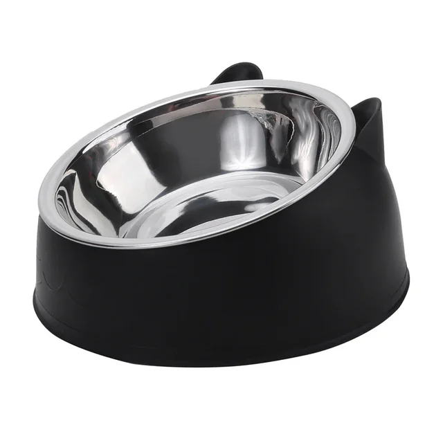 1pc Cat Bowl Lovely Creative Inclined Kitten Puppy Food Feeding Bowls Stainless Steel Cats Drinking Feeder Pet Dogs Cats Feeders 3