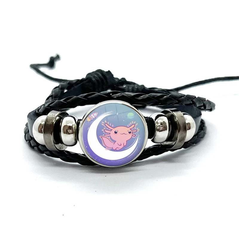 Axolotl  Leather Bracelet Glass Dome Multilayer Braided Bracelets Bangles Handmade Jewelry Gifts 6