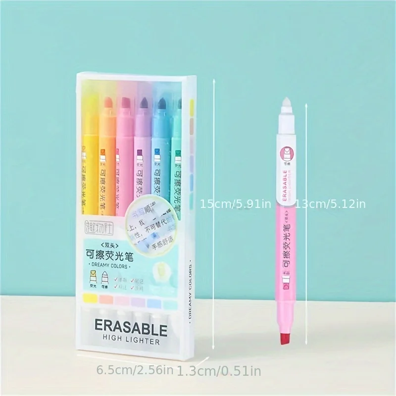 Highlighter Marker Highlighter Pen Art Marker Marker Pen Creative Erasable Highlighters Pastel Markers Dual Tip Fluorescent Marker Pen 6pcs for Art Drawing Doodling Marking Supplies