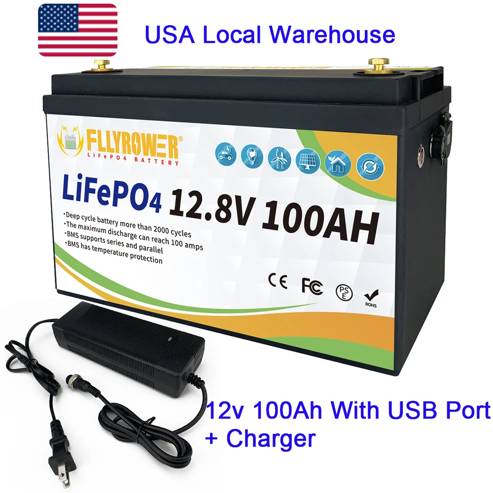 

USA Stock 12v 40Ah 50Ah 60Ah 80Ah 100Ah LiFePo4 Battery Lithium Iron Phosphate for RV Wheelchair Boat Battery 12.8v With Charger