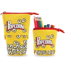 Kawaii Spacious Standing Pencil Pouch - Portable Telescopic Pencil Holder (Popcorn)