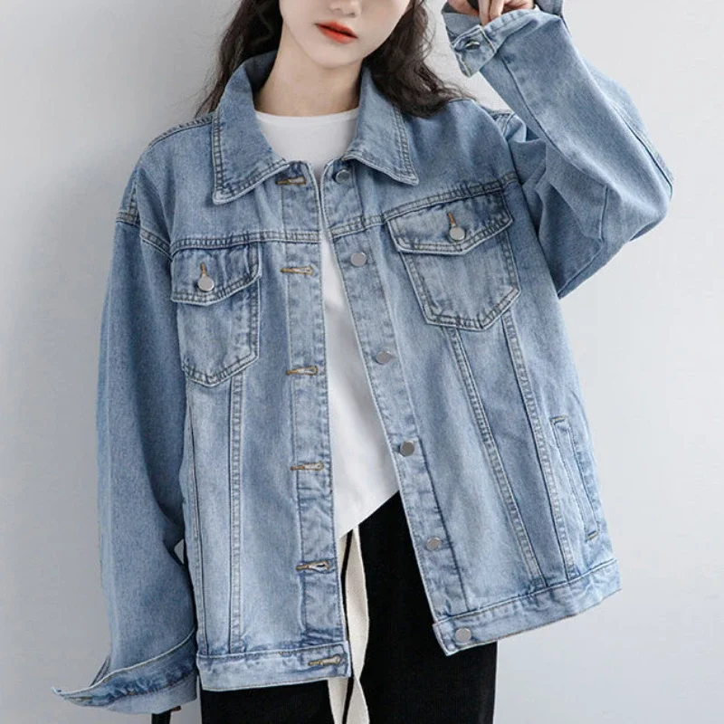 빈티지 여성 재킷 2026 가을 겨울 오버사이즈 데님 재킷 워싱 블루 진 코트 턴다운 칼라 아우터 블루종 재킷