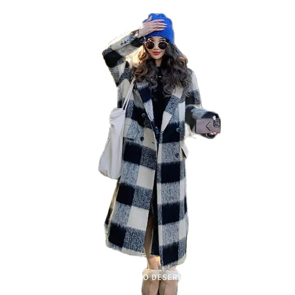

Wool Plaid Coat Female 2023 Autumn And Winter Temperament Long Korean Version Of Loose High-grade Fashion Warm Coat Female Tide.